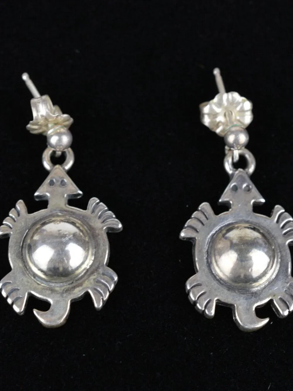 Vintage Navajo Signed Sterling Silver Turtle Dangle Earrings 5.9g Southwestern